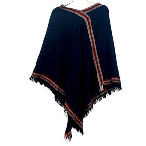 Francesca Black and Red Fringed Poncho size OS (3x$15)